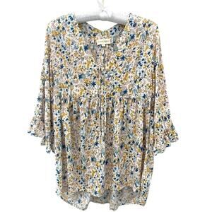CYNTHIA ROWLEY | White Floral Boho Peasant Blouse | Size Small